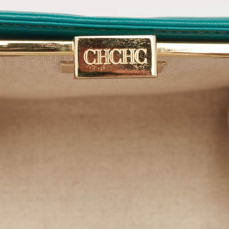 Pre Owned CH Carolina Herrera Green Quilted Leather Frame Chain Clutch