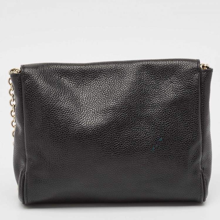 Pre Owned CH Carolina Herrera Black Leather Chain Flap Shoulder Bag