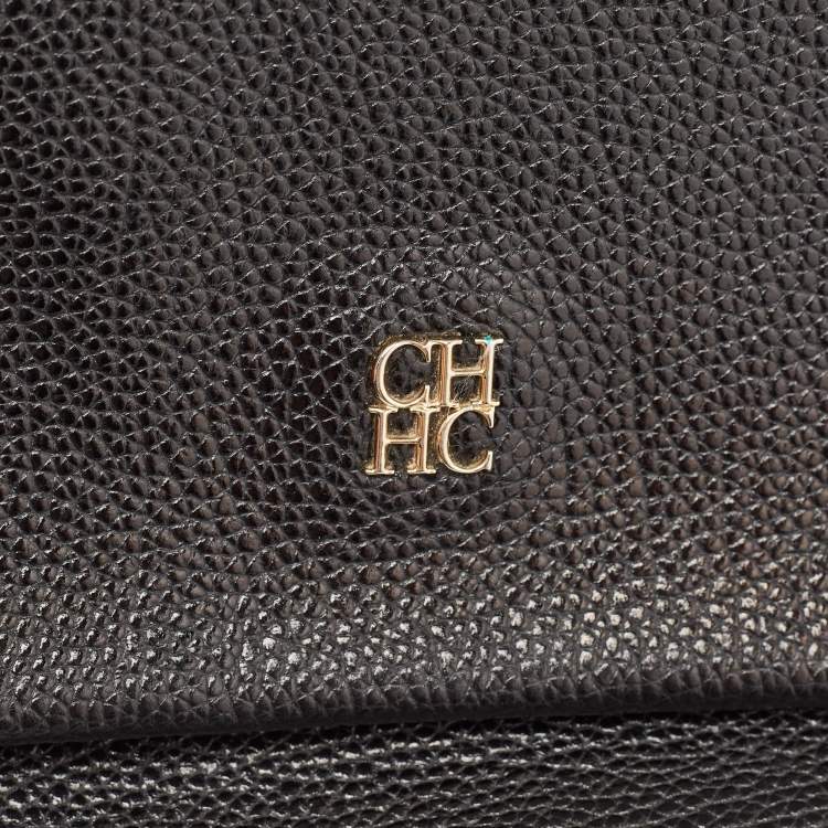 Pre Owned CH Carolina Herrera Black Leather Chain Flap Shoulder Bag