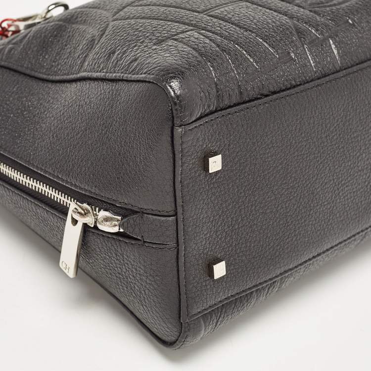 Pre Owned CH Carolina Herrera Black Embossed Leather Duke Satchel