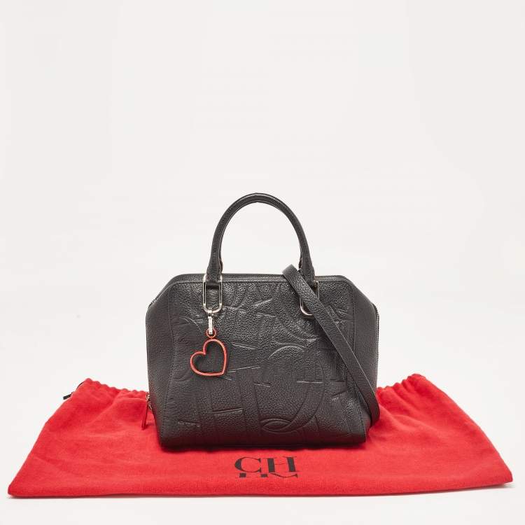 Pre Owned CH Carolina Herrera Black Embossed Leather Duke Satchel