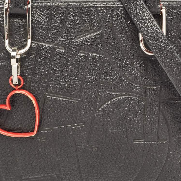 Pre Owned CH Carolina Herrera Black Embossed Leather Duke Satchel