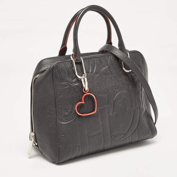 Pre Owned CH Carolina Herrera Black Embossed Leather Duke Satchel