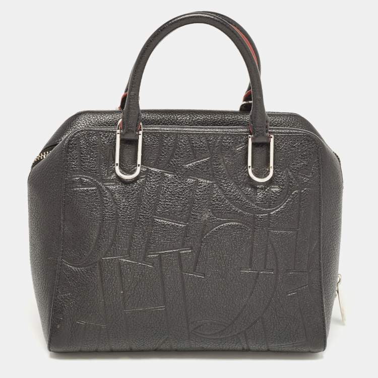 Pre Owned CH Carolina Herrera Black Embossed Leather Duke Satchel