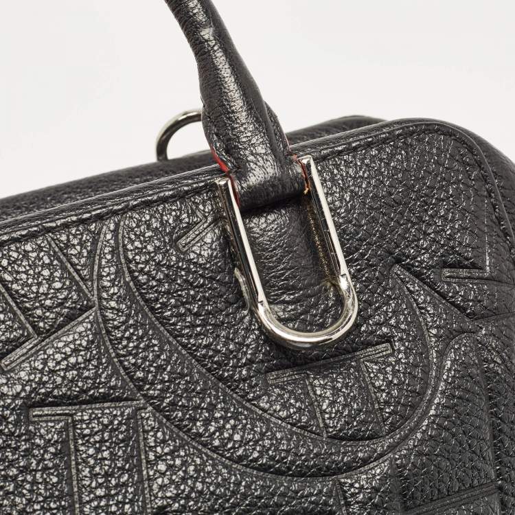 Pre Owned CH Carolina Herrera Black Embossed Leather Duke Satchel