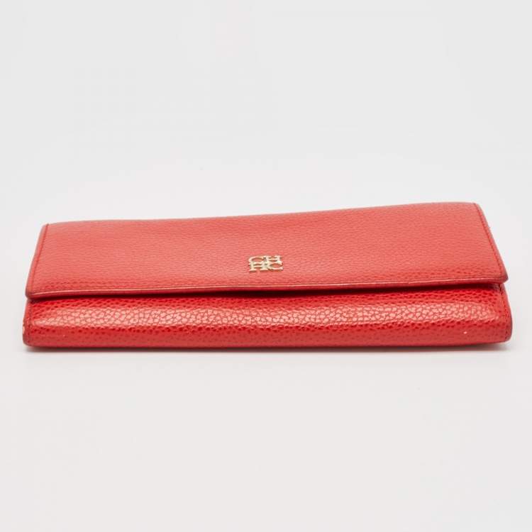 Pre Owned CH Carolina Herrera Red Leather Flap Continental Wallet