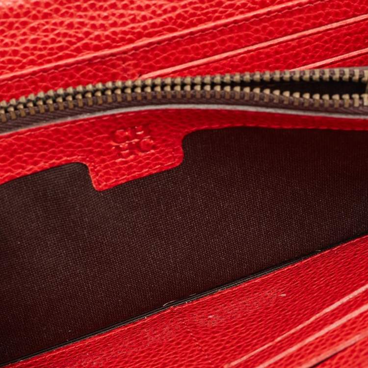 Pre Owned CH Carolina Herrera Red Leather Flap Continental Wallet