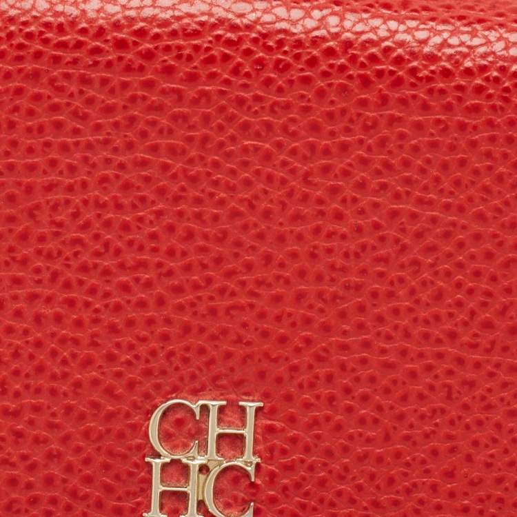 Pre Owned CH Carolina Herrera Red Leather Flap Continental Wallet