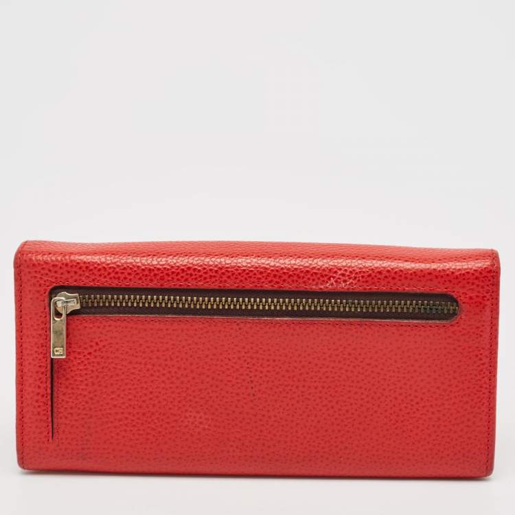 Pre Owned CH Carolina Herrera Red Leather Flap Continental Wallet
