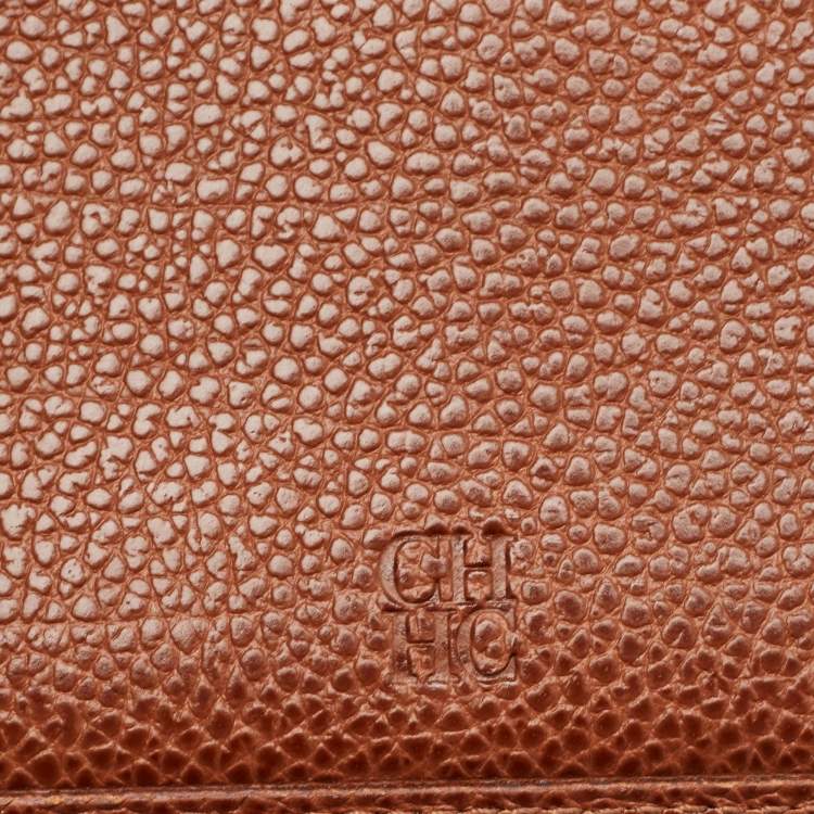 Pre Owned CH Carolina Herrera Brown/White Monogram Leather Flap Continental Wallet