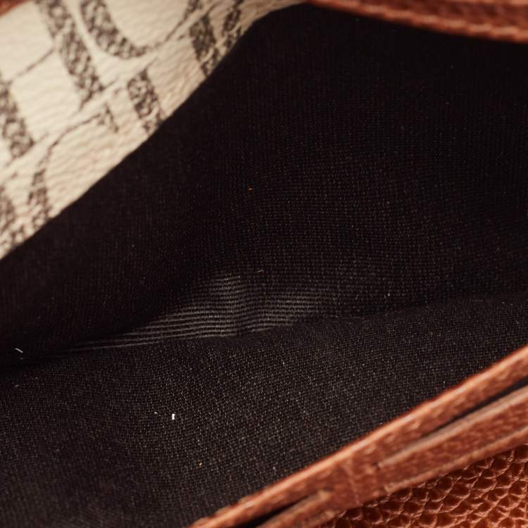 Pre Owned CH Carolina Herrera Brown/White Monogram Leather Flap Continental Wallet