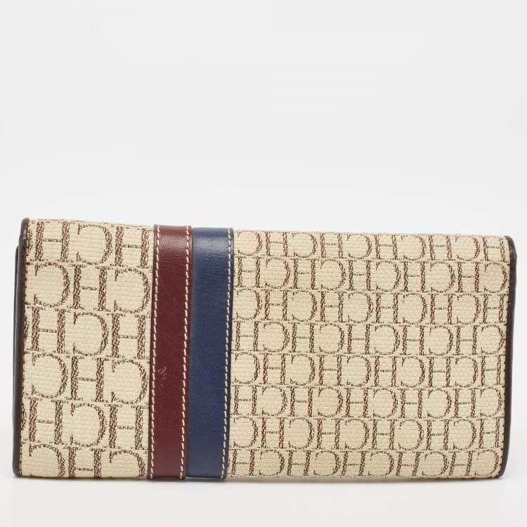 Pre Owned CH Carolina Herrera Off White Monogram Flap Trifold Continental Wallet