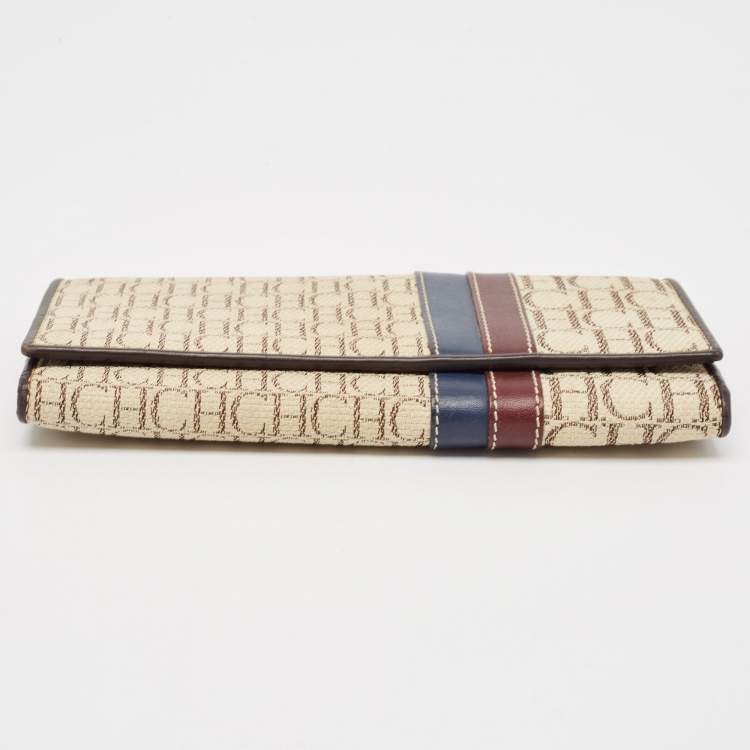 Pre Owned CH Carolina Herrera Off White Monogram Flap Trifold Continental Wallet