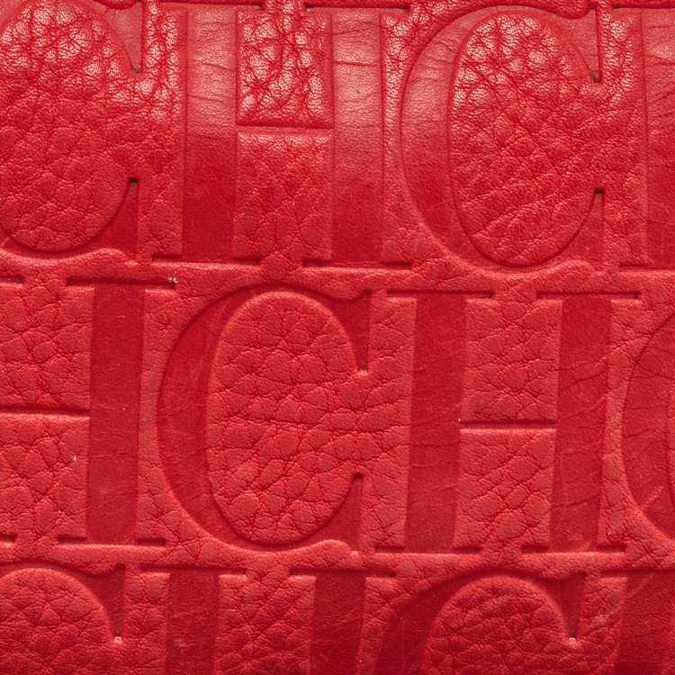 Pre Owned CH Carolina Herrera Red Monogram Embossed Leather Shoulder Bag