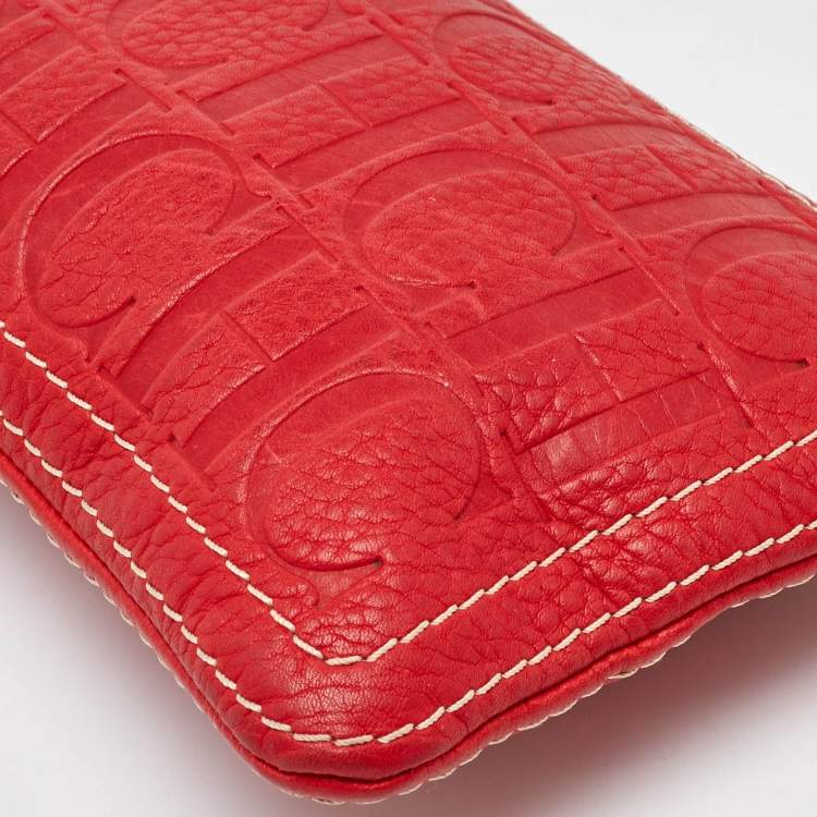 Pre Owned CH Carolina Herrera Red Monogram Embossed Leather Shoulder Bag