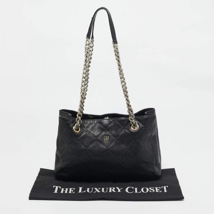 Pre Owned CH Carolina Herrera Black Quilted Leather Chain Tote