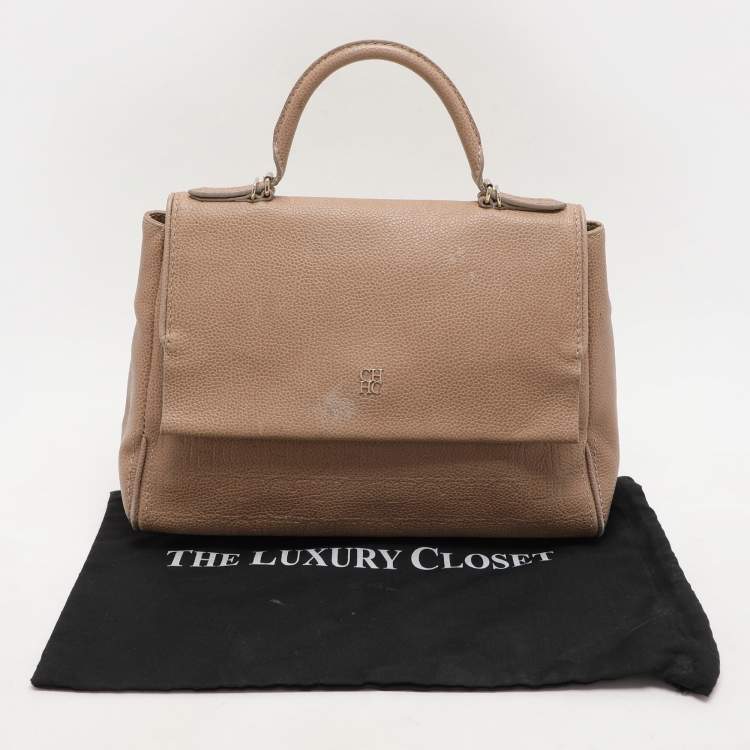 Pre Owned Carolina Herrera Beige Leather Minuetto Flap Top Handle Bag