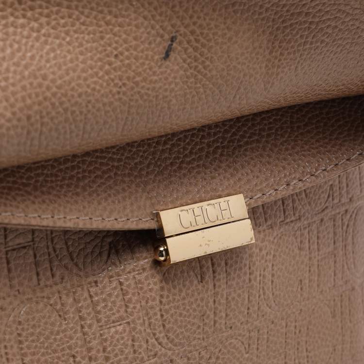 Pre Owned Carolina Herrera Beige Leather Minuetto Flap Top Handle Bag