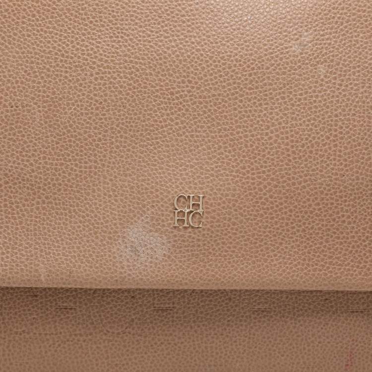 Pre Owned Carolina Herrera Beige Leather Minuetto Flap Top Handle Bag