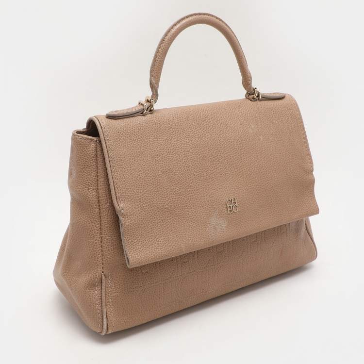 Pre Owned Carolina Herrera Beige Leather Minuetto Flap Top Handle Bag