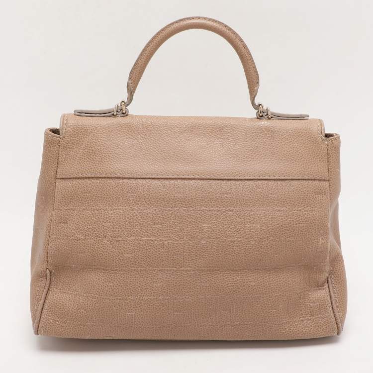 Pre Owned Carolina Herrera Beige Leather Minuetto Flap Top Handle Bag