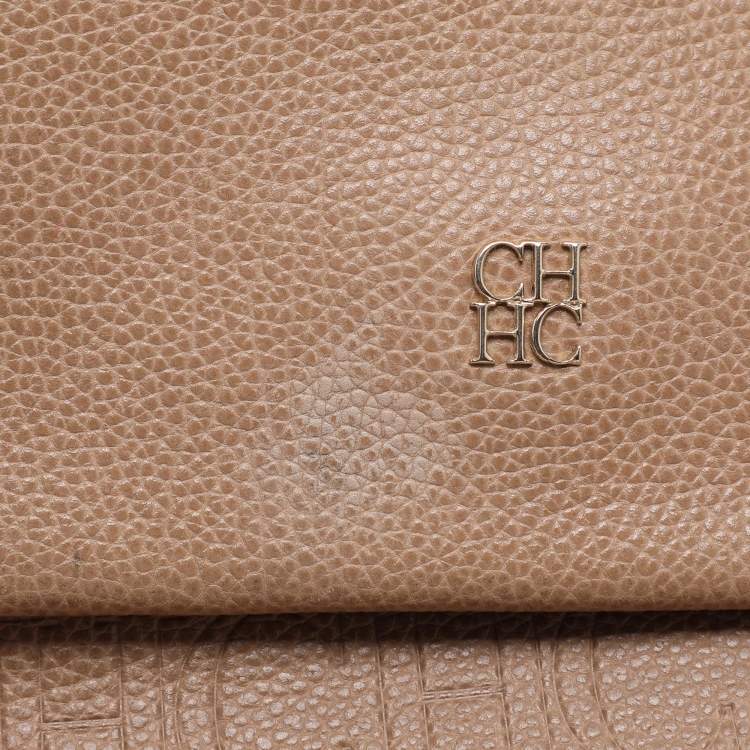 Pre Owned Carolina Herrera Beige Leather Minuetto Flap Top Handle Bag