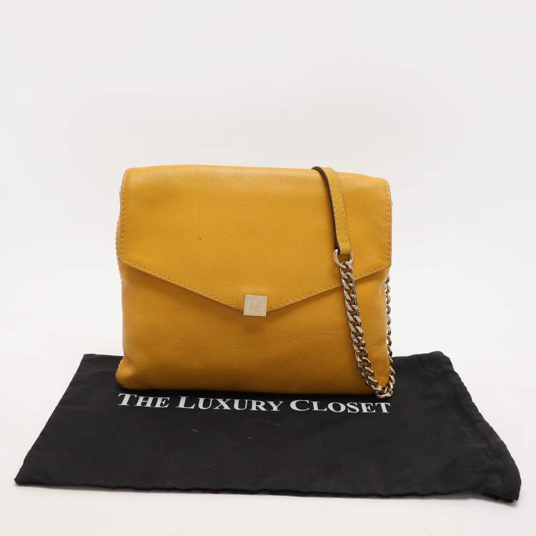 Pre Owned CH Carolina Herrera Yellow Leather Flap Shoulder Bag