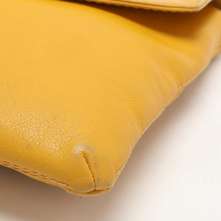 Pre Owned CH Carolina Herrera Yellow Leather Flap Shoulder Bag