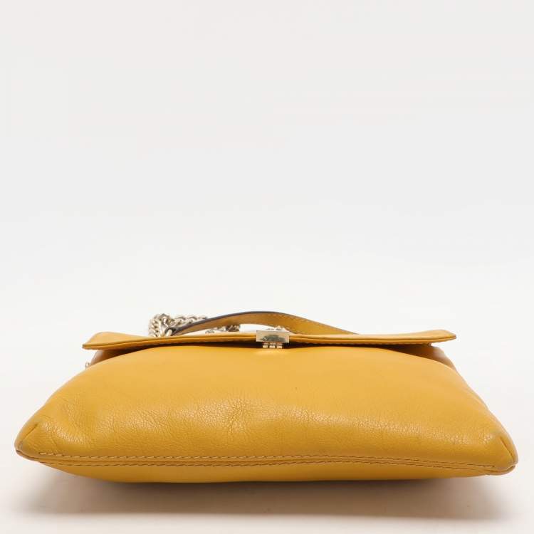 Pre Owned CH Carolina Herrera Yellow Leather Flap Shoulder Bag