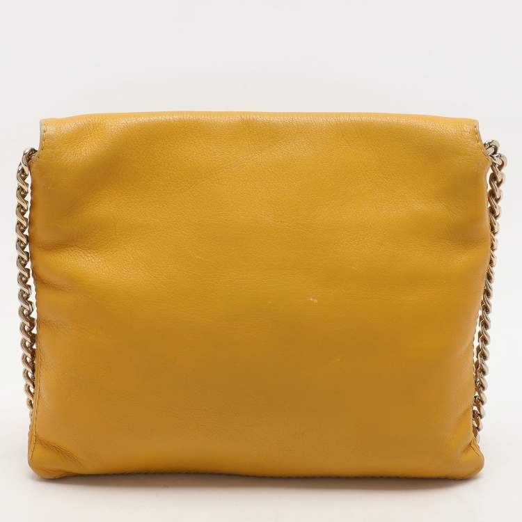 Pre Owned CH Carolina Herrera Yellow Leather Flap Shoulder Bag