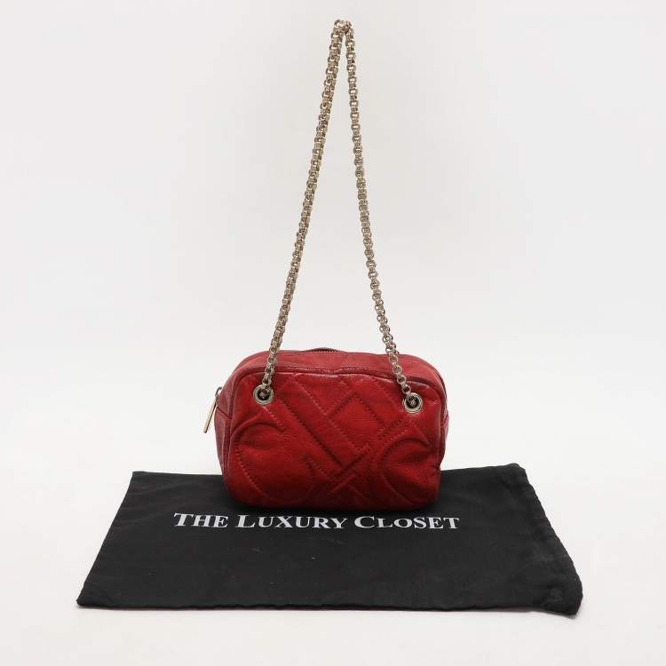 Pre Owned CH Carolina Herrera Red Leather Chain Shoulder Bag