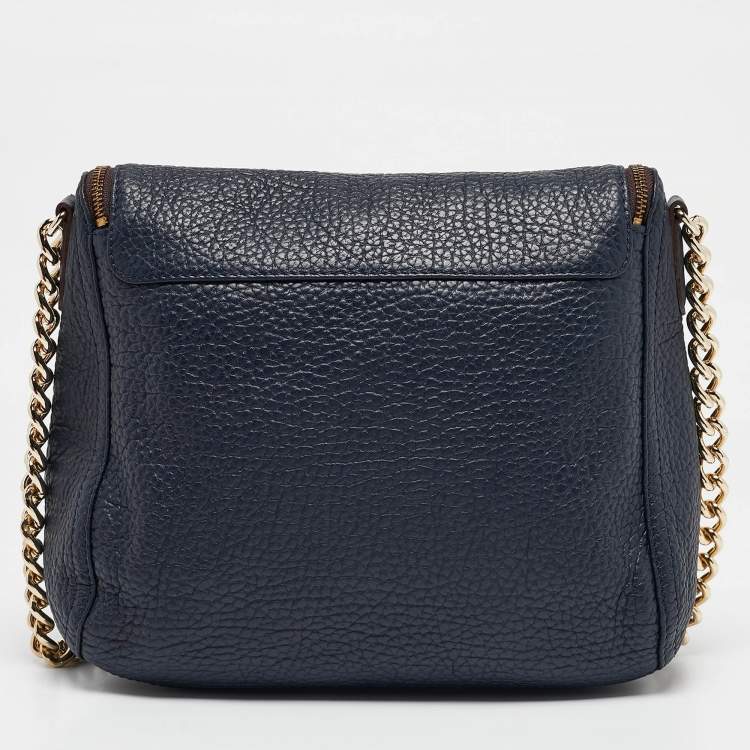 Pre Owned CH Carolina Herrera Navy Blue Pebbled Leather Tassel Shoulder Bag