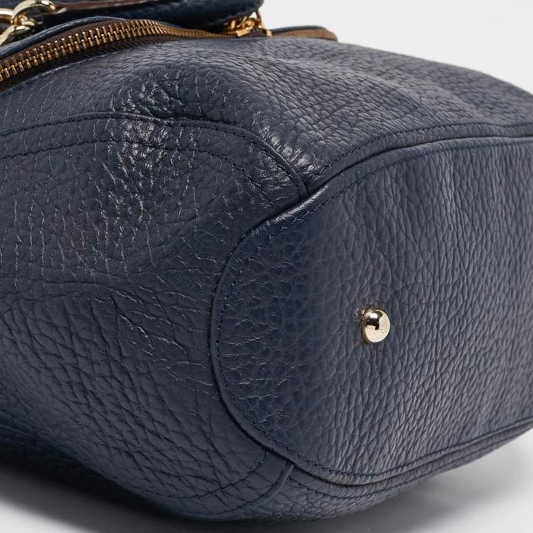 Pre Owned CH Carolina Herrera Navy Blue Pebbled Leather Tassel Shoulder Bag