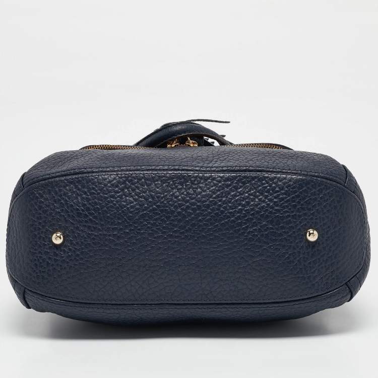 Pre Owned CH Carolina Herrera Navy Blue Pebbled Leather Tassel Shoulder Bag