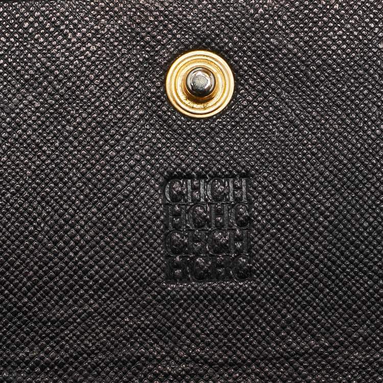Pre Owned CH Carolina Herrera Black Embossed Leather Continental Wallet