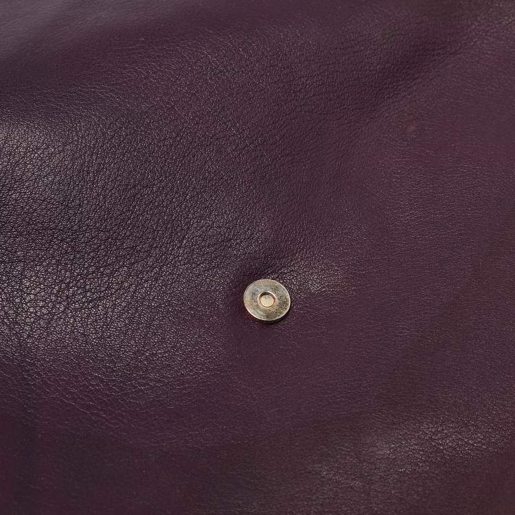 Pre Owned CH Carolina Herrera Dark Purple Leather Envelope Flap Shoulder Bag