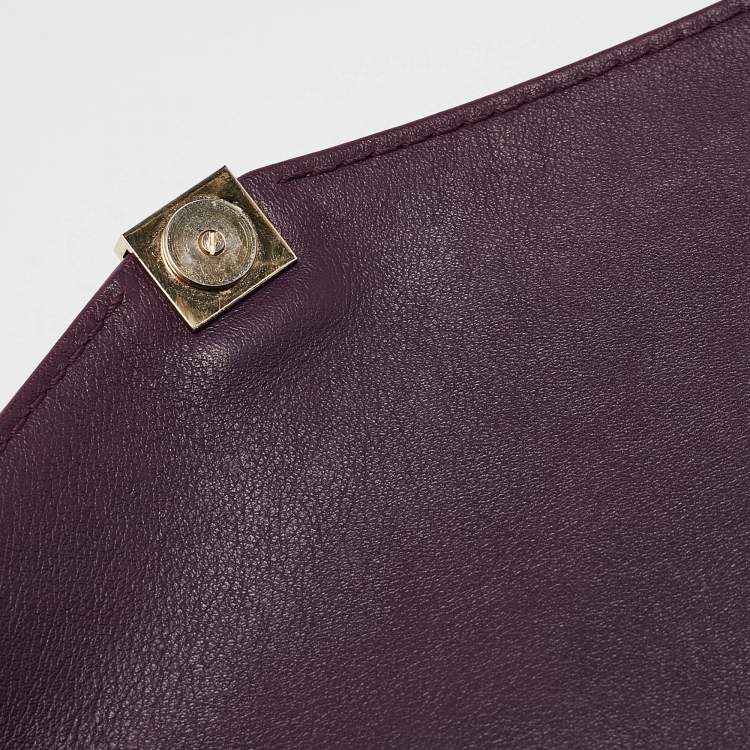 Pre Owned CH Carolina Herrera Dark Purple Leather Envelope Flap Shoulder Bag