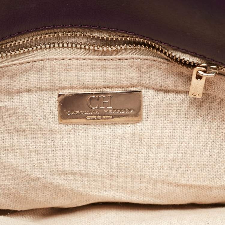 Pre Owned CH Carolina Herrera Dark Purple Leather Envelope Flap Shoulder Bag