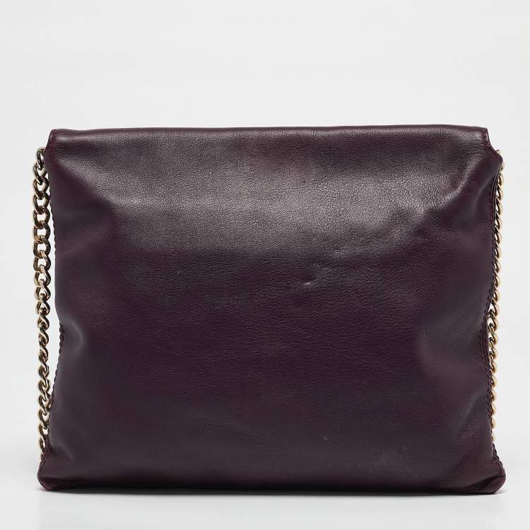 Pre Owned CH Carolina Herrera Dark Purple Leather Envelope Flap Shoulder Bag