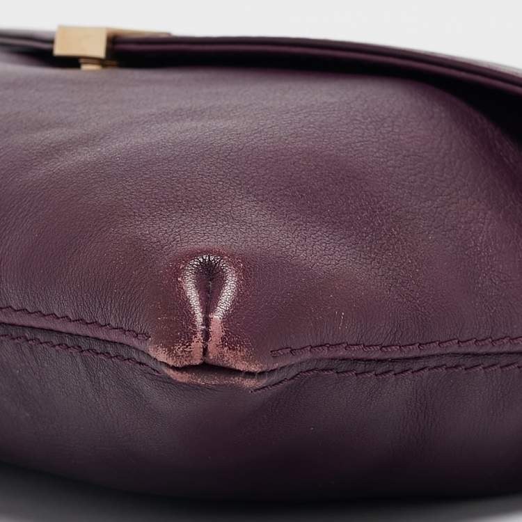 Pre Owned CH Carolina Herrera Dark Purple Leather Envelope Flap Shoulder Bag