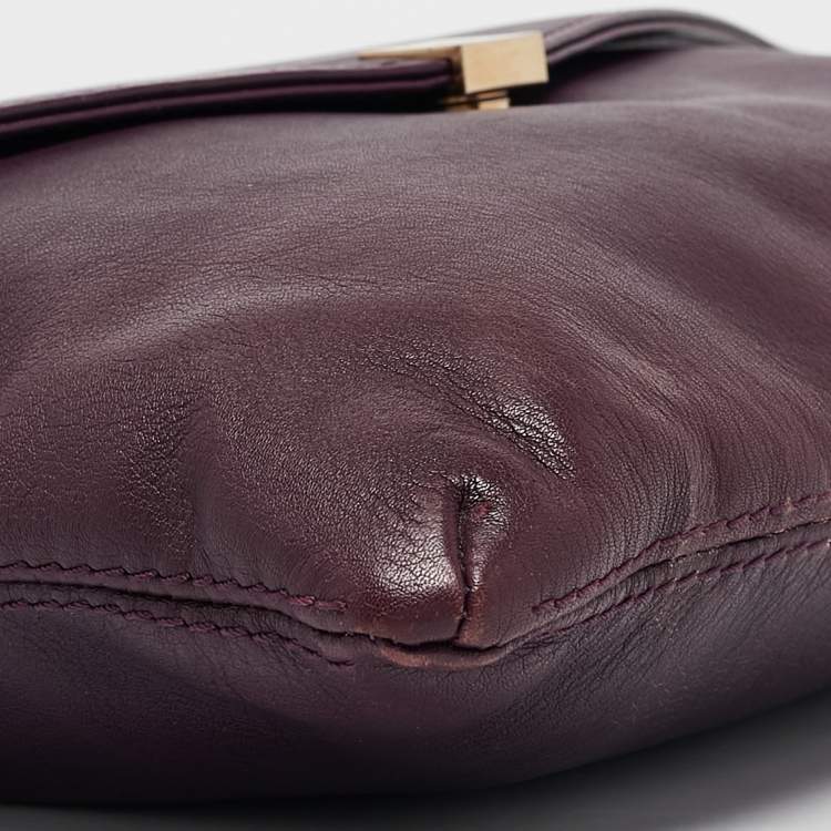 Pre Owned CH Carolina Herrera Dark Purple Leather Envelope Flap Shoulder Bag