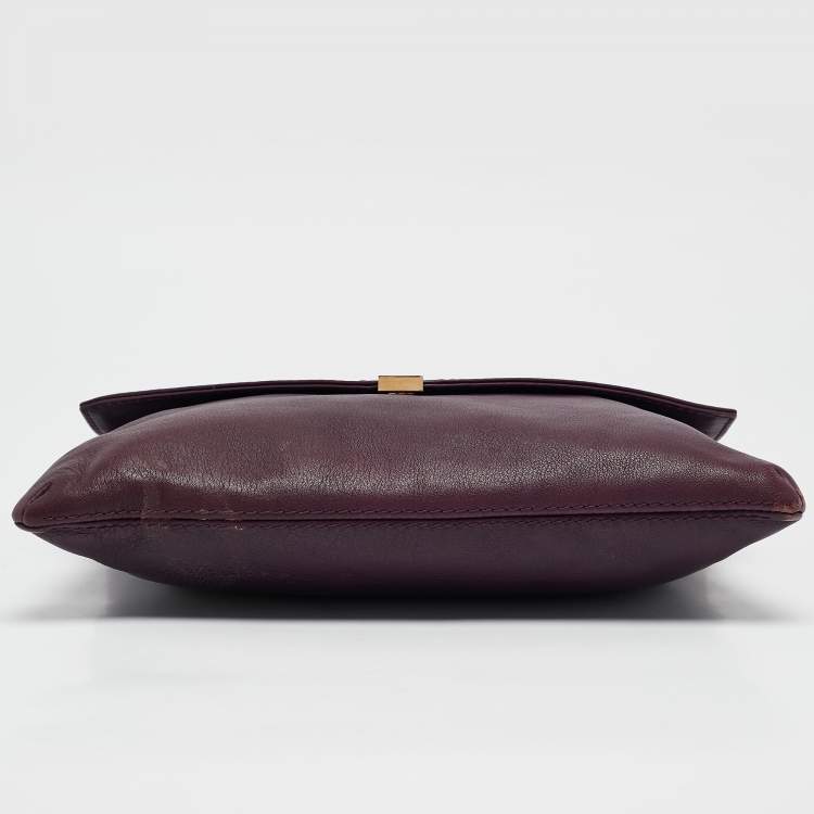 Pre Owned CH Carolina Herrera Dark Purple Leather Envelope Flap Shoulder Bag