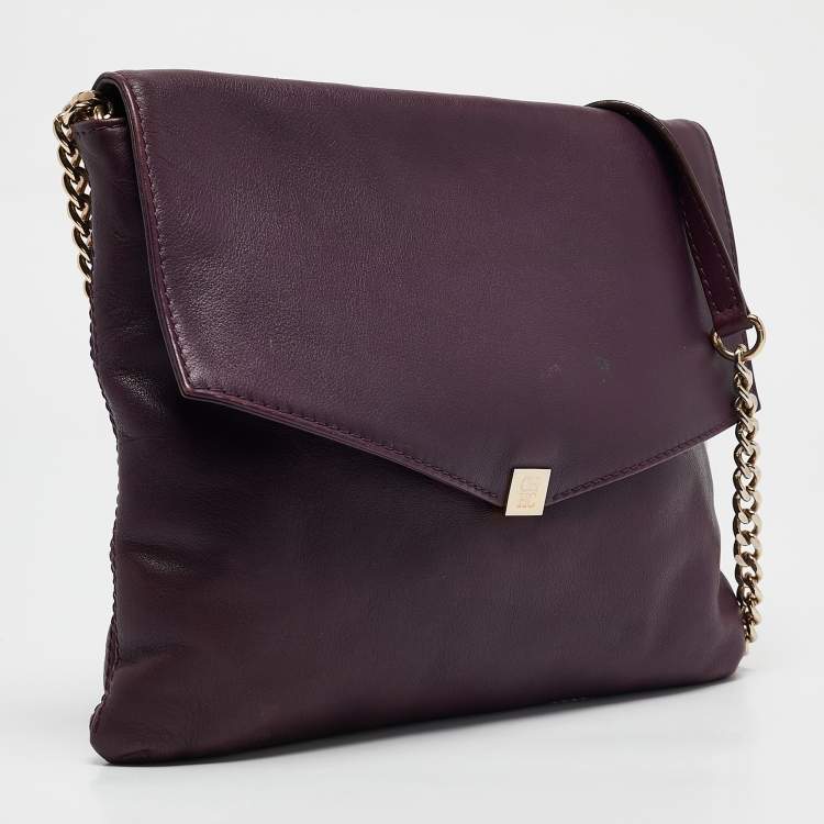 Pre Owned CH Carolina Herrera Dark Purple Leather Envelope Flap Shoulder Bag