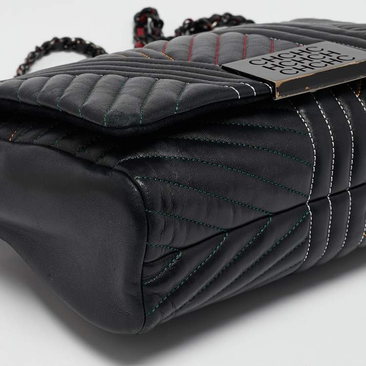 Pre Owned CH Carolina Herrera Black Quilted Leather Medium Stitched Bimba Flap Bag