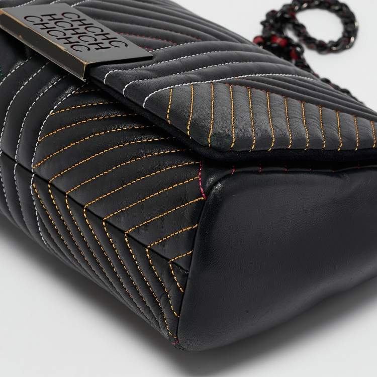 Pre Owned CH Carolina Herrera Black Quilted Leather Medium Stitched Bimba Flap Bag