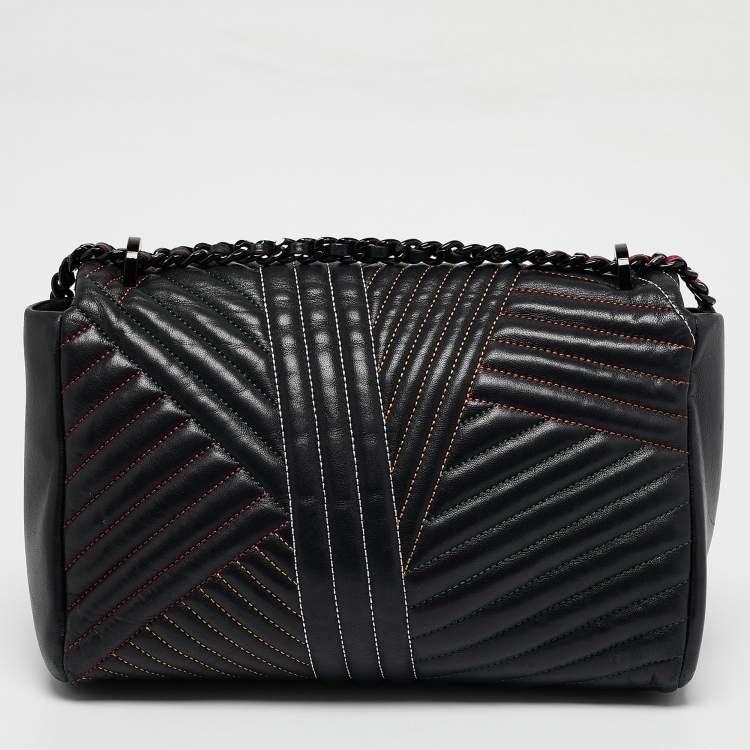 Pre Owned CH Carolina Herrera Black Quilted Leather Medium Stitched Bimba Flap Bag