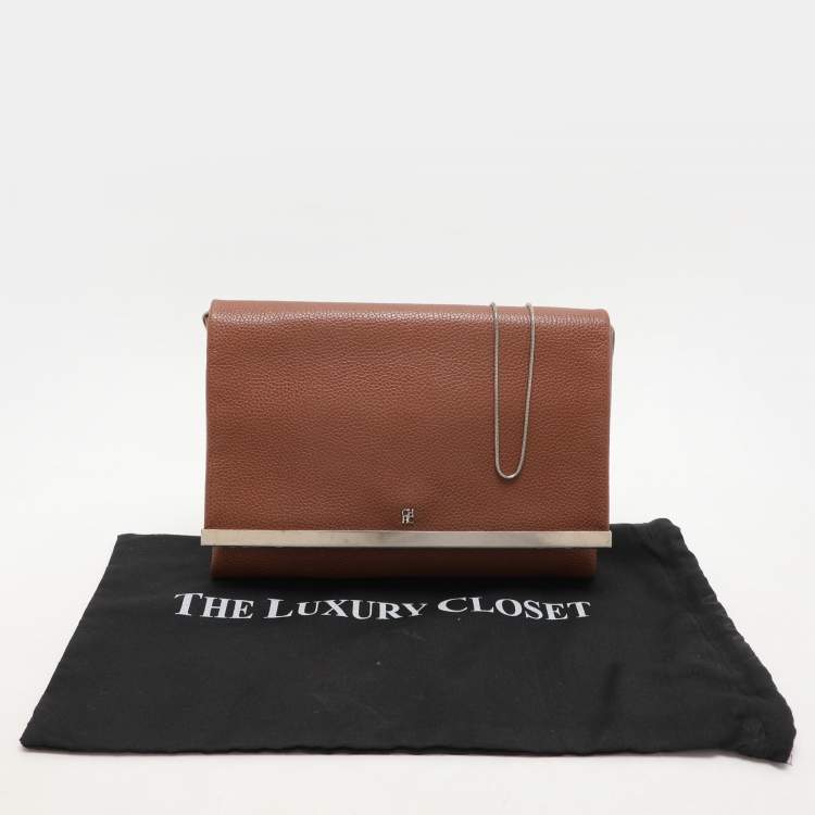 Pre Owned CH Carolina Herrera Brown Leather Chain Clutch