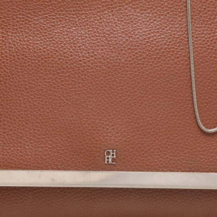 Pre Owned CH Carolina Herrera Brown Leather Chain Clutch