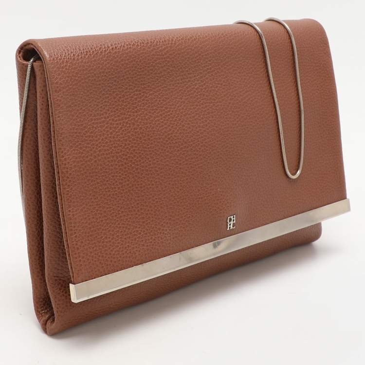 Pre Owned CH Carolina Herrera Brown Leather Chain Clutch