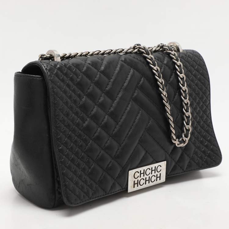 Pre Owned CH Carolina Herrera Black Leather Shoulder Bag